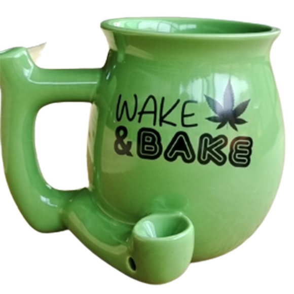 Wake & Bake Ceramic Mug Pipe 11oz - Green