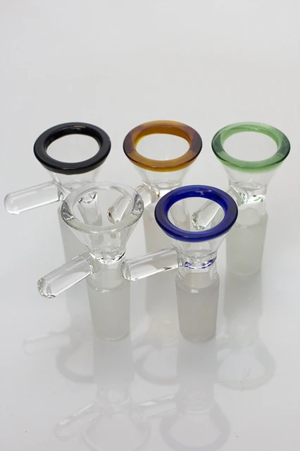 Glass Funnel Bowl with Handle and Accented Edge- 14mm (Various Colours)