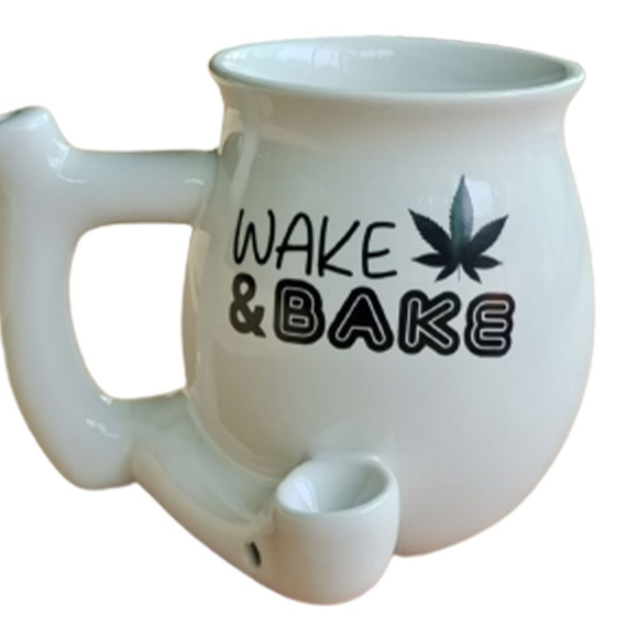 Wake & Bake Ceramic Mug Pipe 11oz - White