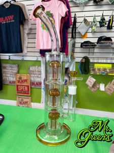 16" Infyniti Glass Bong with Bent Neck and 3 Stage Percolators - Amber