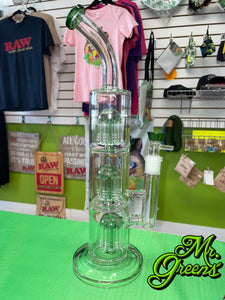 16" Infyniti Glass Bong with Bent Neck and 3 Stage Percolators - Green