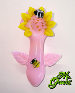 5" Glass Pipe - Pink with Bees