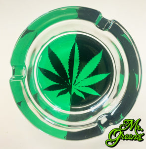 Black and Green Leaf Glass Ashtray