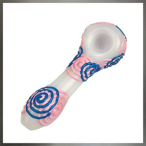 5" Glass Pipe Glow in the Dark - White with Pink - Blue swirls