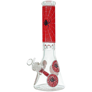 14" 7mm Diamond Red Spider Glass Beaker Bong